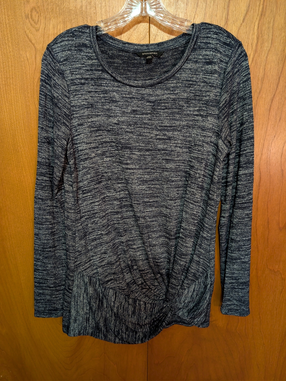 Banana Republic Black Heather Twist-Front Long Sleeve Top